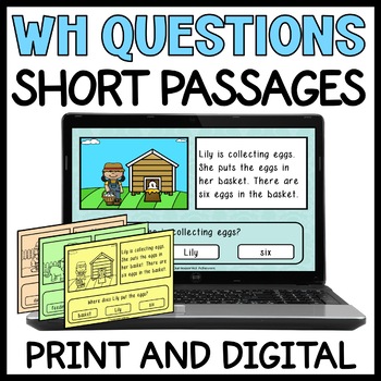 Preview of WH Questions Short Stories Task Cards - Picture Comprehension Special Education