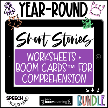 Preview of Short Stories Worksheets + Boom Cards™ Bundle | Spring Summer Winter Fall