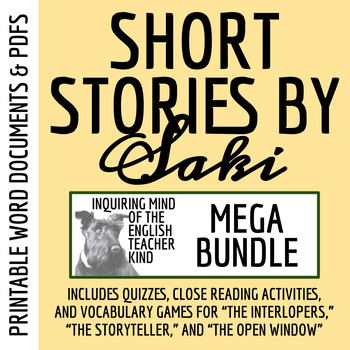 Preview of Short Stories by Saki - Quizzes, Close Readings, and Vocabulary Games Bundle
