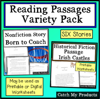 Preview of Digital Reading Comprehension Passages and Questions or Print Variety Pack