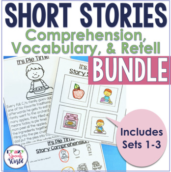 Preview of Short Stories for Comprehension, WH questions, Vocabulary, Retell Worksheets