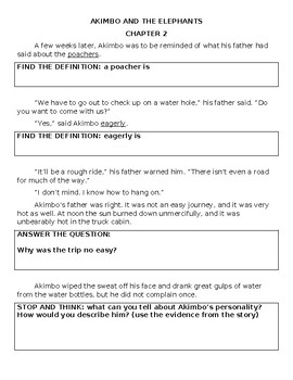 Short Story -Akimbo Chapter 2 - Questions -Chunking-Reading- ELA/ESOL