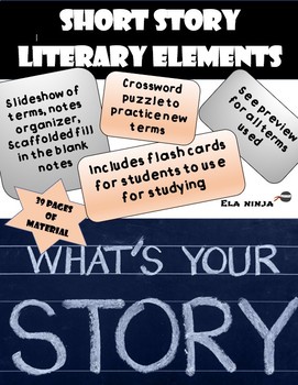 Preview of Short Story Elements : Notes, note taker, flashcards, and crossword puzzle