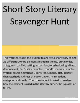 Preview of Short Story Literary Terms Scavenger Hunt for Grades 6-12