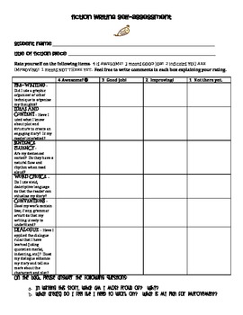 Preview of Short Story (Narrative) Self-Assessment Rubric