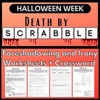 Preview of Halloween + Reading Comprehension "Death by Scrabble" Foreshadowing and Irony