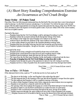 Preview of Short Story Test (plus literary terms) - An Occurrence at Owl Creek Bridge