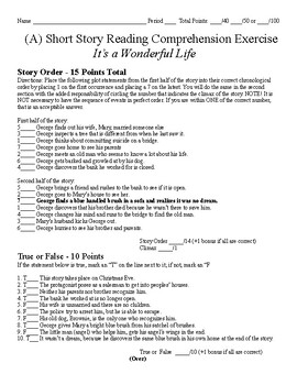 Preview of Short Story Test (plus literary terms) - It's A Wonderful Life