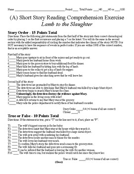 Preview of Short Story Test (plus literary terms) - Lamb to the Slaughter