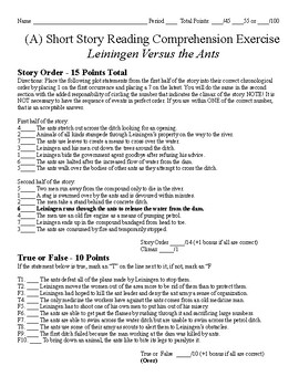 Preview of Short Story Test (plus literary terms) - Leiningen Versus the Ants