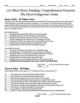 Preview of Short Story Test (plus literary terms) - The Most Dangerous Game