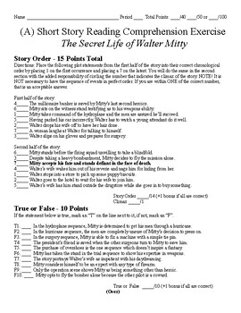 Preview of Short Story Test (plus literary terms) - The Secret Life of Walter Mitty