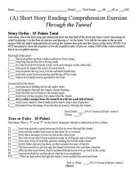 Preview of Short Story Test (plus literary terms) - Through the Tunnel