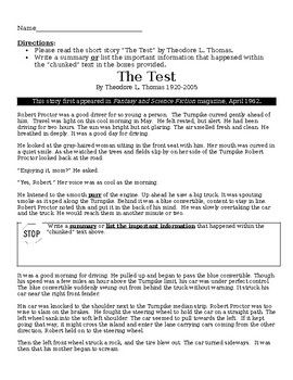 Preview of Short Story:  "The Test" by Theodore L. Thomas Modified Reading Level 2.7