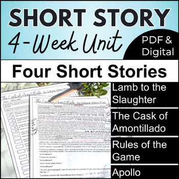 Preview of Short Story Unit for High School With Four Short Stories, Questions, Activities
