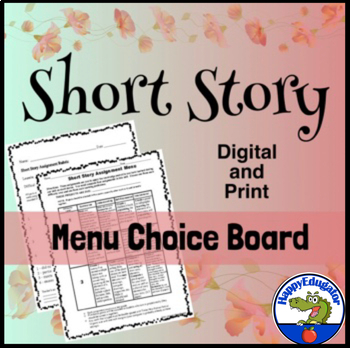 Preview of Short Story Unit Menu Choice Board with Rubric
