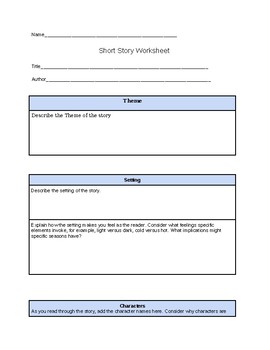 Preview of Short Story Worksheet