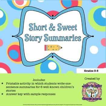 Preview of FREEBIE Short & Sweet Story Summaries