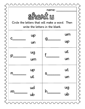 short u cvc words worksheets spinner roll and read practice sheet