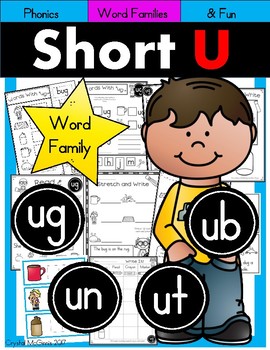 Preview of Short U Phonics Practice Printables for Word Families (ut, ug, ub, un)