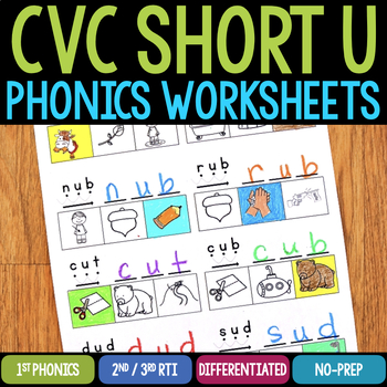 Preview of Short U CVC Words Worksheets & Activities - Word Families Phonics Blending