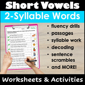 Preview of Short Vowel 2 syllable Words Worksheets Activities | Orton Gillingham