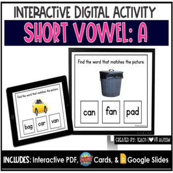 Preview of Short Vowel A Digital Task Cards | Phonics Boom Cards