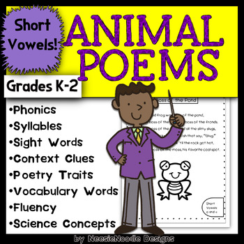 Short Vowel Animal Poetry with 10 No-Prep Poems by NeesieNoodle Designs
