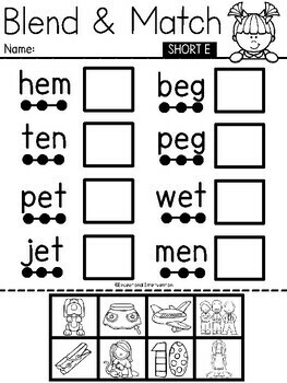 Short Vowel Blend and Match Worksheets by Exceptional Intervention