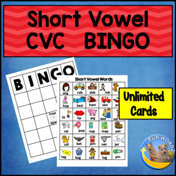 Short Vowel CVC Bingo by Windup Teacher | Teachers Pay Teachers