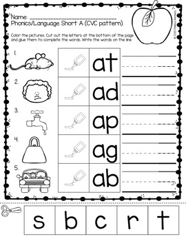 Word Work: Short Vowel CVC Pattern Activities (Cut and Paste Worksheets)