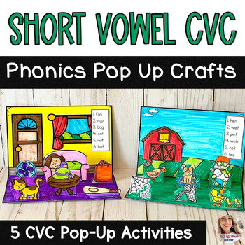 Preview of Short Vowel CVC Phonics Pop Up Crafts and Spelling Activities