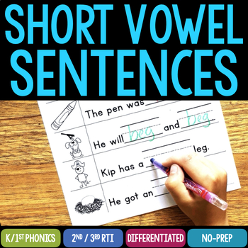 Preview of Short Vowel CVC Sentence Writing Phonics Worksheet Activities Kindergarten & 1st