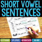 Short Vowel CVC Sentence Writing Phonics Worksheet Activit