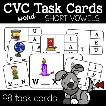 Preview of Short Vowel CVC Task Cards {4x6} for Literacy Centers BUNDLE