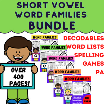 Preview of CVC Words Kindergarten Worksheets - Short Vowel Word Families Bundle