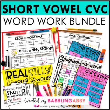 Preview of Short Vowel CVC Word Work Literacy Centers BUNDLE Science of Reading Phonics ELA