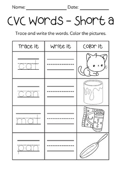 Short Vowel CVC Words Worksheet for kids. by Wanlapa Nantanon | TPT