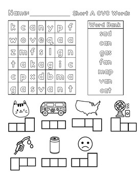 Preview of Short Vowel CVC Worksheet Bundle (Word Search and Name That Picture)