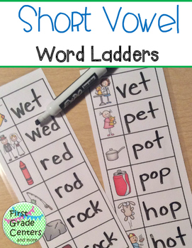 Preview of CVC Words Activity Short Vowels Word Ladders Phonics Center