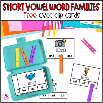 Preview of Word Families - Short Vowels - Onset and Rime - Task Cards - FREE