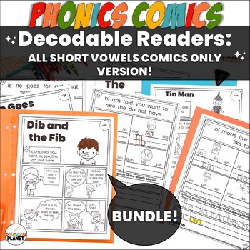 Preview of Short Vowel Decodable Readers, Passages & Word Work - Phonics Comics ONLY Bundle