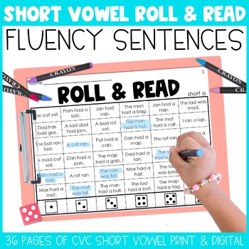 Preview of CVC Short Vowel Fluency Roll & Read Sentences