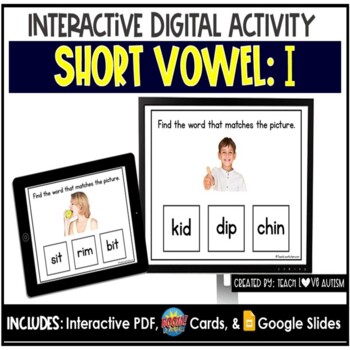 Preview of Short Vowel I Digital Task Cards | Phonics Boom Cards