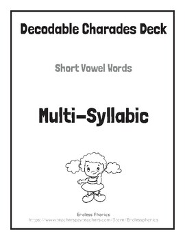 Preview of Short Vowel Multisyllabic Charades Deck - Decodable Charades - Active Phonics!