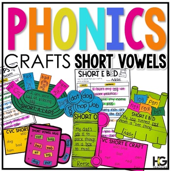 Preview of Short Vowel Phonics Crafts | CVC Phonics Activities and Sentence Writing