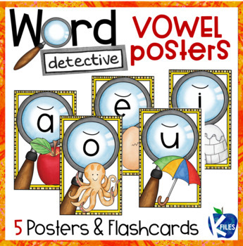 Preview of Short Vowel Poster Set with Flashcards for Word Detectives