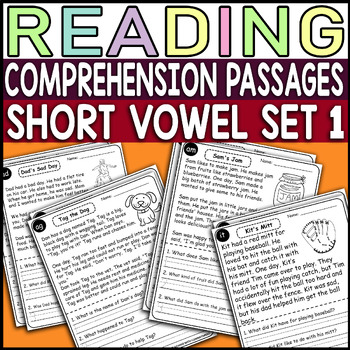 Preview of Short Vowel Reading Comprehension Passages Worksheets Passages & Questions SET 1