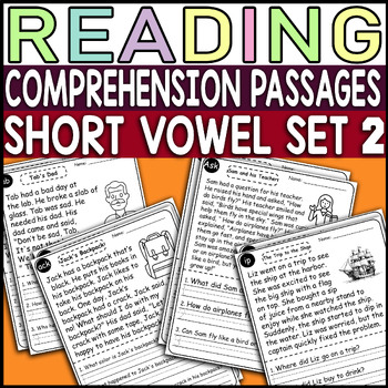 Preview of Short Vowel Reading Comprehension Passages Worksheets Passages & Questions SET 2