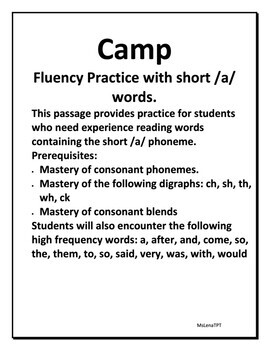 Preview of Decodable Short Vowel Reading Passage -Short /a/